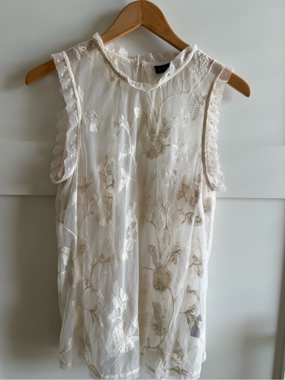 Who What Wear Sheer Floral Embroidered Sleeveless Top in Cream